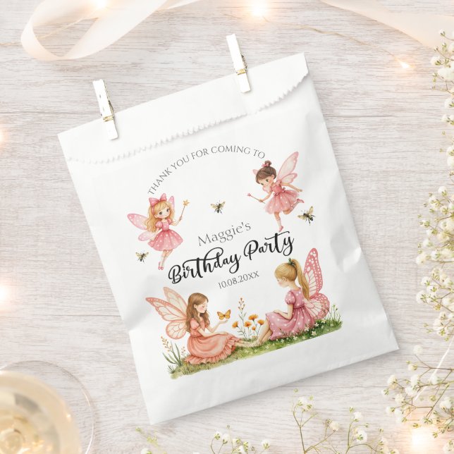 Charming Pink Fairies Woodland Birthday Party Favour Bags (Clipped)