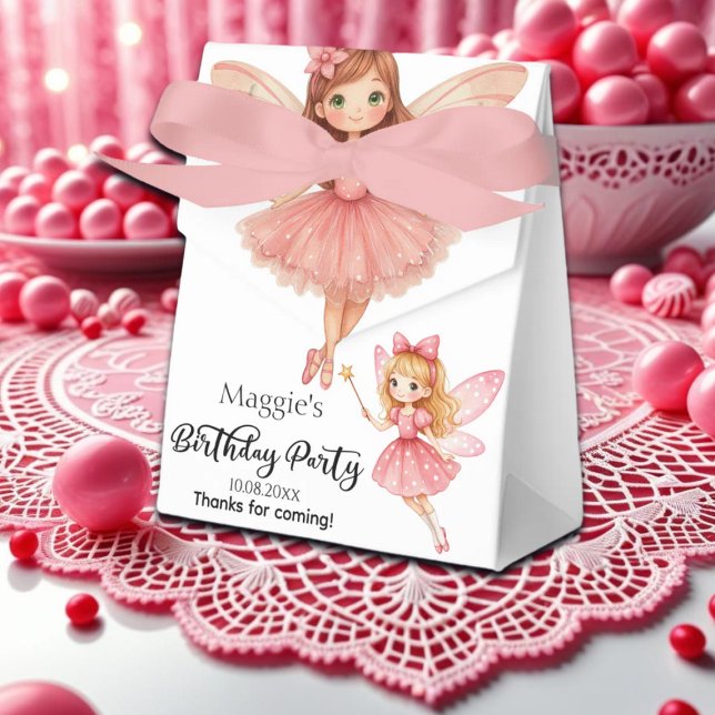 Charming Pink Fairies Woodland Birthday Party Favour Box (Creator Uploaded)