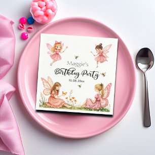 Charming Pink Fairies Woodland Birthday Party Napkin