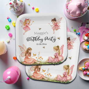 Charming Pink Fairies Woodland Birthday Party Paper Plate