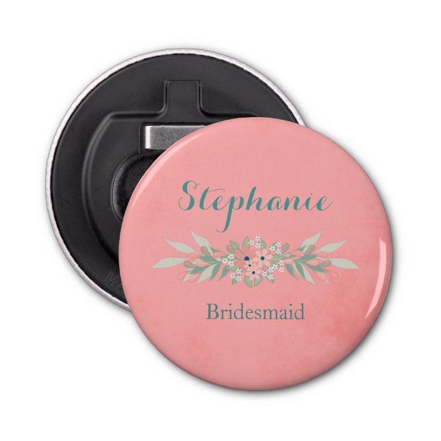 Charming Pink Floral Bridesmaid Bottle Opener (Front)