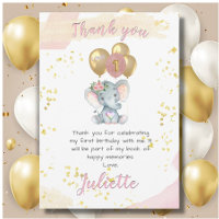 Charming Pink Floral Elephant Thank You Card