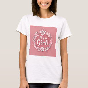 Charming Pink Gender Reveal Logo for Girls T-Shirt