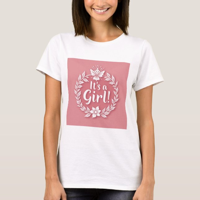 Charming Pink Gender Reveal Logo for Girls T-Shirt (Front)