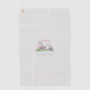Charming Pink Golf Cart Personalised Golf Towel