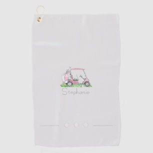 Charming Pink Golf Cart Personalised Towel