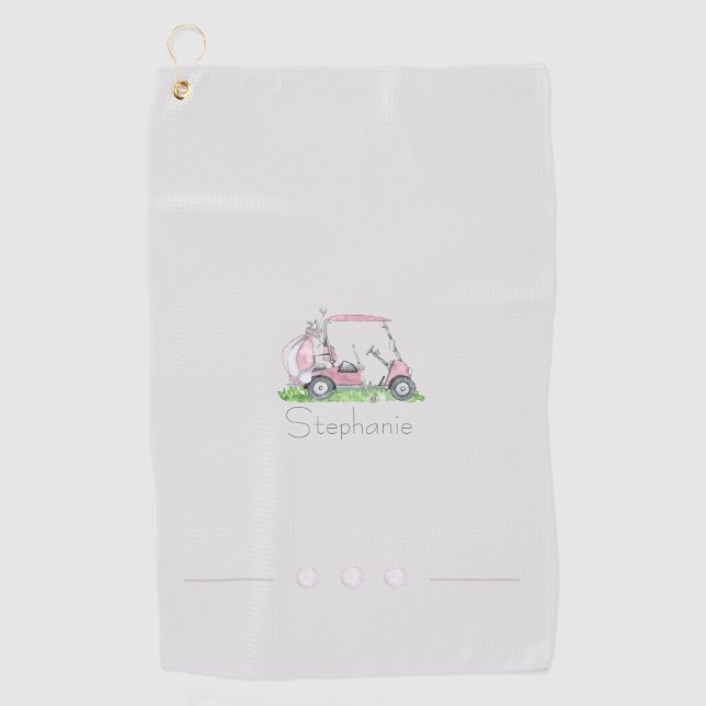 Charming Pink Golf Cart Personalised Towel (Front)