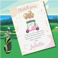 Charming Pink Golf Cart Thank You Card 