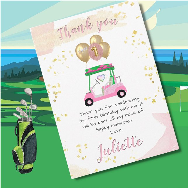 Charming Pink Golf Cart Thank You Card  (Creator Uploaded)