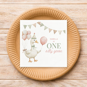 Charming Pink One Silly Goose 1st Birthday Party Napkin