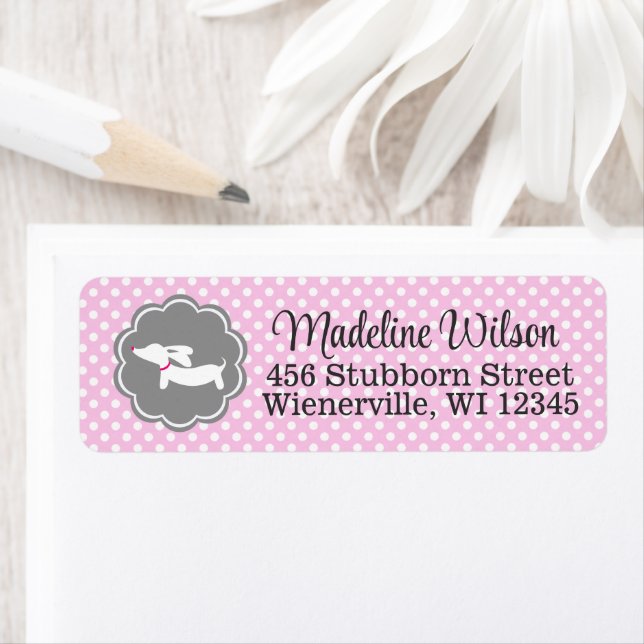 Charming Pink Polka Dot Dachshund Address Labels (Insitu)