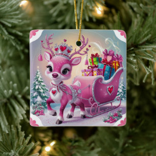 Charming Pink Reindeer Christmas Ornament