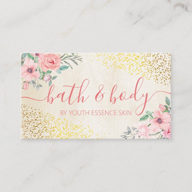 Charming Pink Rose Bath & Body Spa Skincare Business Card (Front)