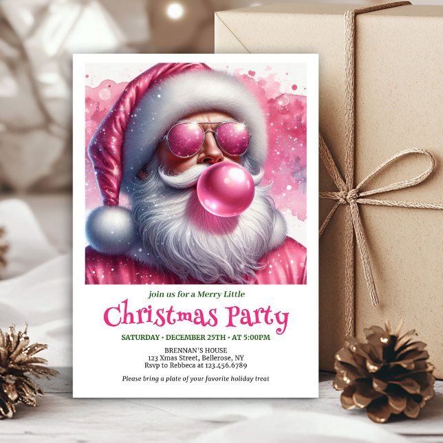 Charming Pink Santa Bubble Gum Funny Christmas  Invitation (Charming Pink Santa Bubble Gum Funny Christmas Invitation

)