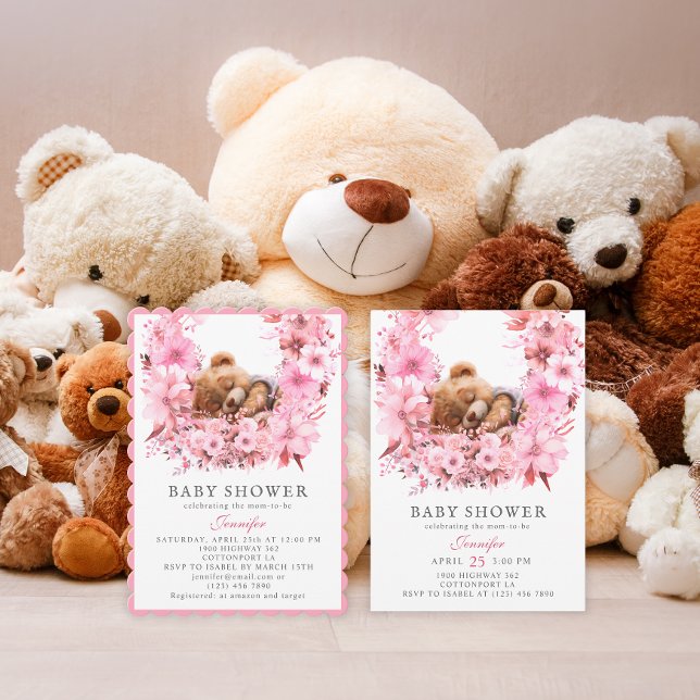 Charming Pink Sleeping Bear Baby Shower Invitation (Creator Uploaded)