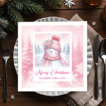 Charming Pink Snowman Kids Cozy Winter Scene Xmas Napkin<br><div class="desc">✅ For matching items search #67S in my collections ✅ Celebrate the magic of the season with these charming Christmas napkins featuring a delightful watercolor pink snowman surrounded by a cozy pastel winter forest scene. Designed in soft blush tones with whimsical snowy details, these festive napkins add a warm and...</div>