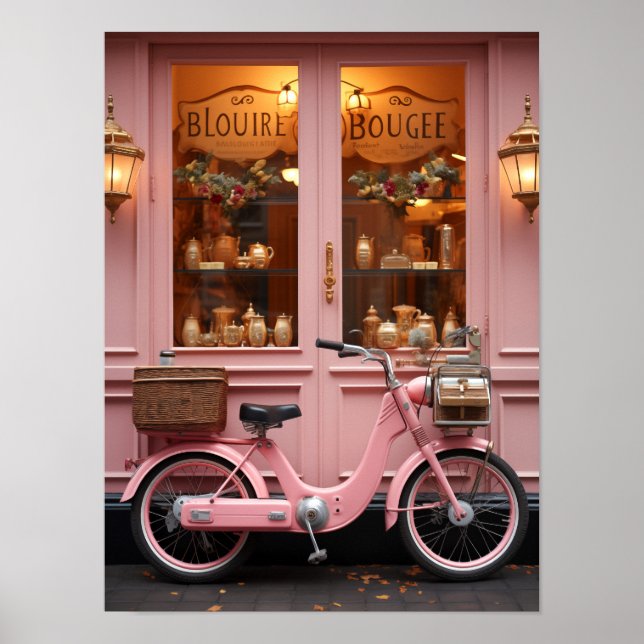 Charming Pink Storefront with Vintage Moped Poster (Front)