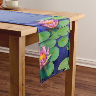 Charming Pink Water Lilies Short Table Runner