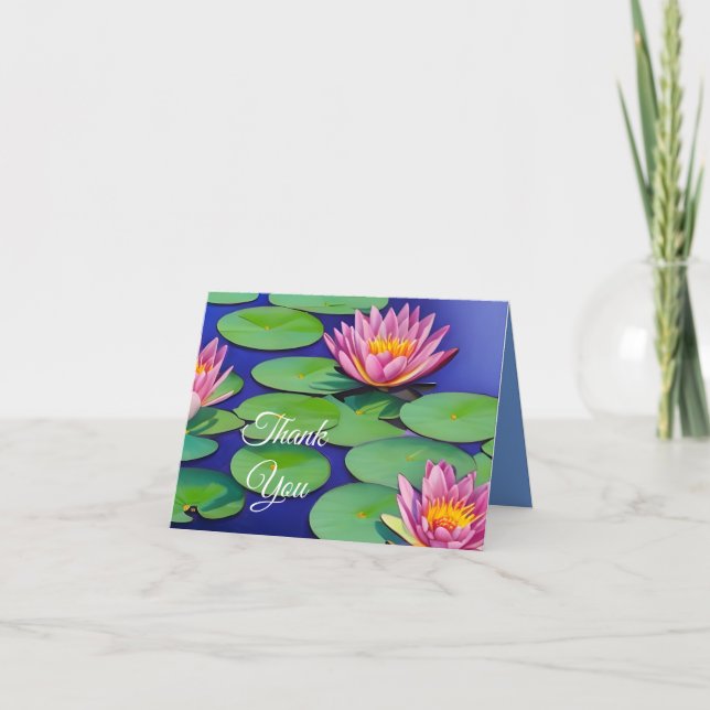 Charming Pink Water Lilies Thank You Card (Front)