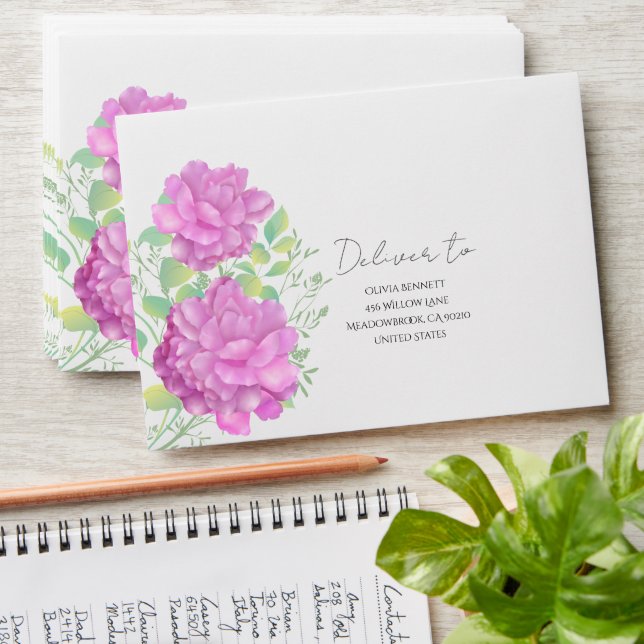 Charming Pink Watercolor Floral Envelope (Stacked)