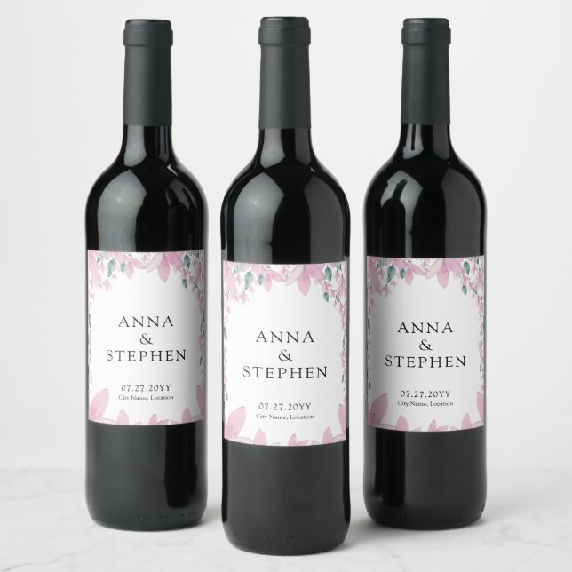 Charming Pink Wisteria Wine Label (Bottles)