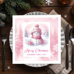 Charming Pinkmas Christmas Scene Napkins for Kids<br><div class="desc">✅ For matching items search #67S in my collections ✅ Celebrate the magic of the season with these charming Christmas napkins featuring a delightful watercolor pink snowman surrounded by a cozy pastel winter forest scene. Designed in soft blush tones with whimsical snowy details, these festive napkins add a warm and...</div>