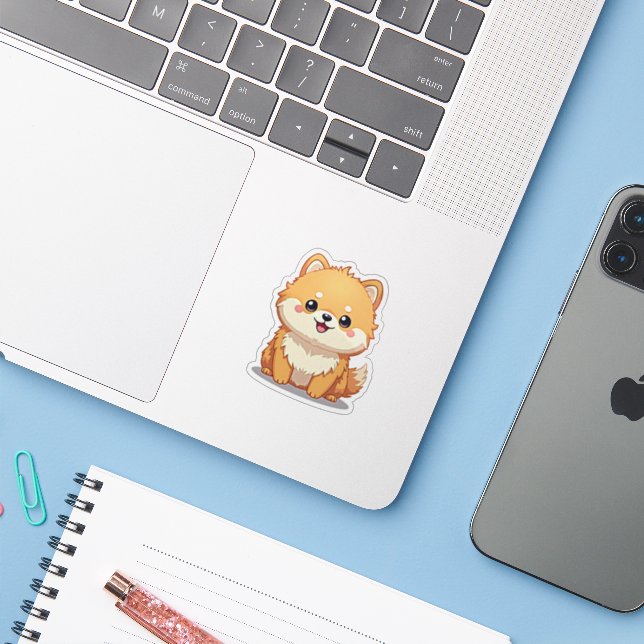 Charming Pomeranian, Fluffy Delight, Small (Laptop w/ iPhone)