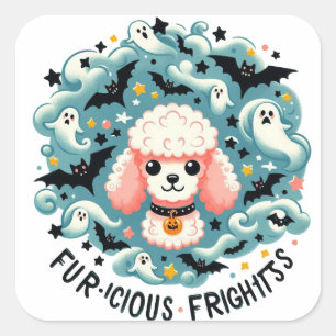 Charming Poodle Frights: Fur-ocious Fun in a Haunt Square Sticker