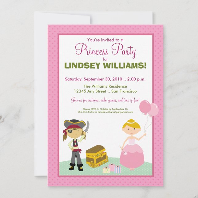 Charming Princess & Pirate Party Invitation (Front)