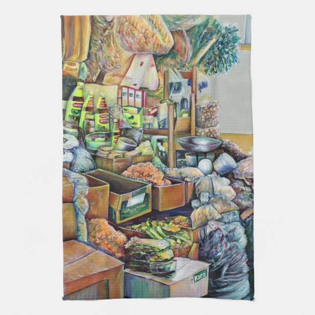 Charming Promises of fine Tekka Centre, Singapore Tea Towel (Vertical)