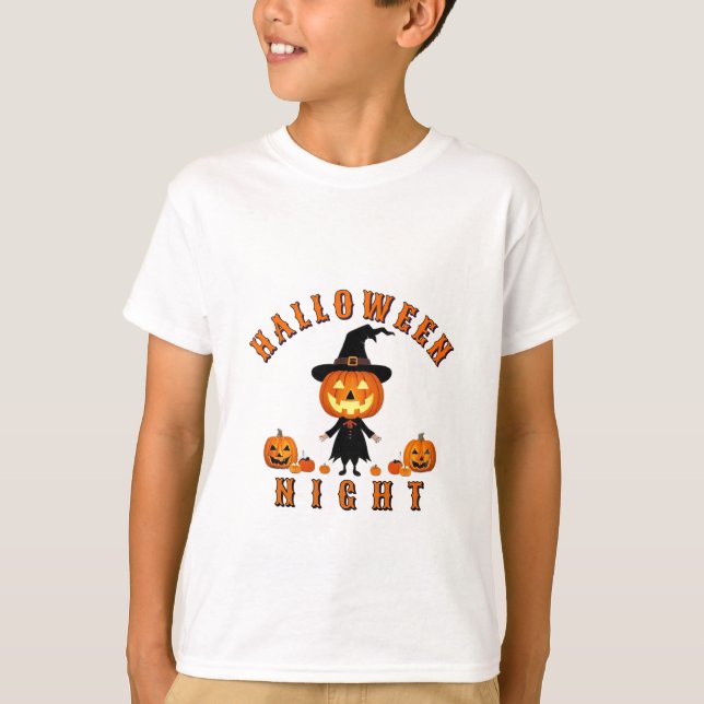 Charming Pumpkin Halloween Scene Style T-Shirt (Front)