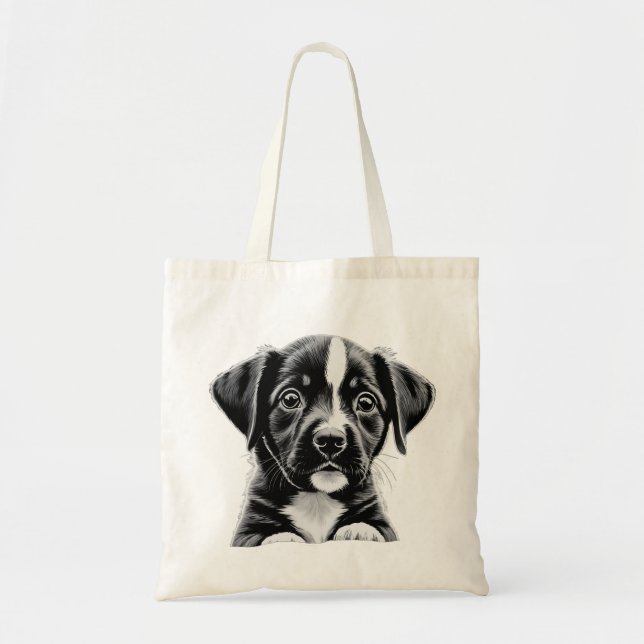 Charming Puppy – Black & White Tote Bag (Front)