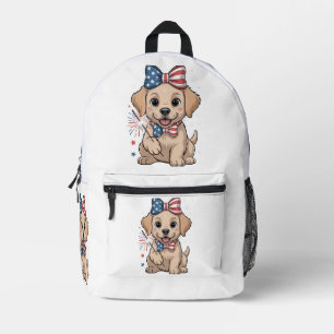 charming puppy with festive American flag Printed Backpack