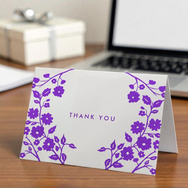Charming Purple Flowers Folk Art Thank You Custom Card (Creator Uploaded)