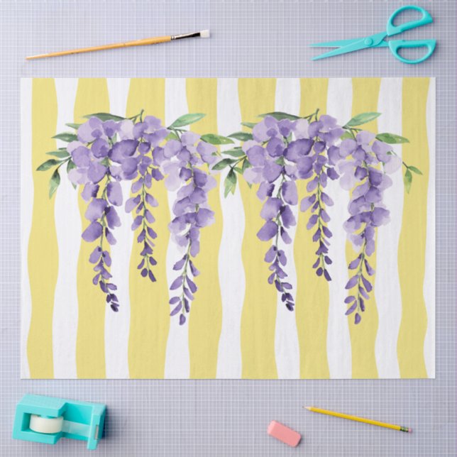 Charming purple grapes Yellow stripes decoupage Tissue Paper (Craft)