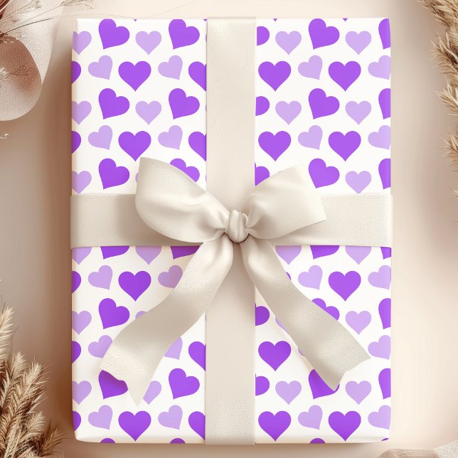 Charming Purple Hearts on White Wrapping Paper (Creator Uploaded)
