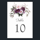 Charming Purple Pink Peony Flowers Wedding  Table Number<br><div class="desc">Unique design featuring watercolour purple,  plum,  pink flowers,  green leaves bouquets; on a white background. Use Personalise tool to add your info. Matching items could be found in my Purple Pink Floral Bloom Collection.</div>