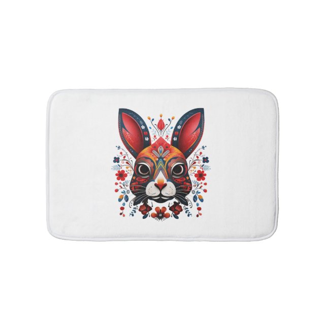 Charming rabbit hygge style colourful playful cute bath mat (Front)
