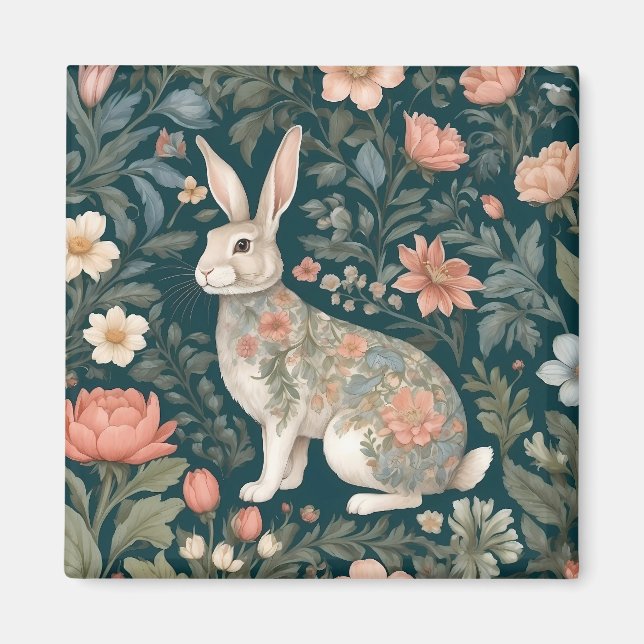 Charming Rabbit William Morris Inspired Floral Magnet (Front)