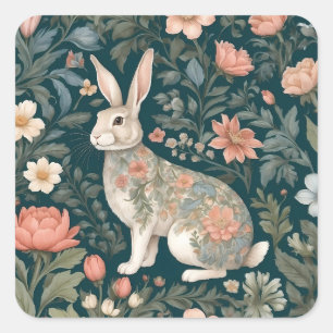 Charming Rabbit William Morris Inspired Floral Square Sticker