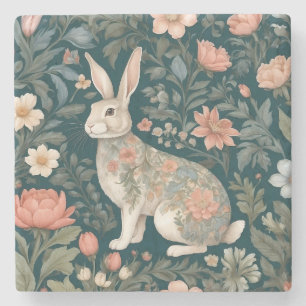 Charming Rabbit William Morris Inspired Floral Stone Coaster