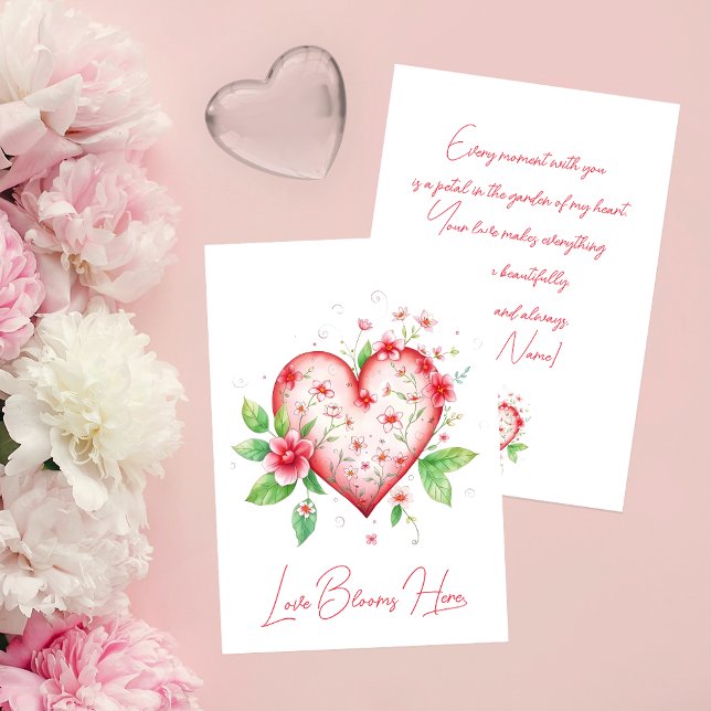 Charming Red Floral Heart Love Blooms Here Card (Creator Uploaded)