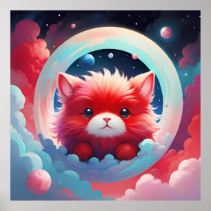 Charming Red Fluffy Creature Poster