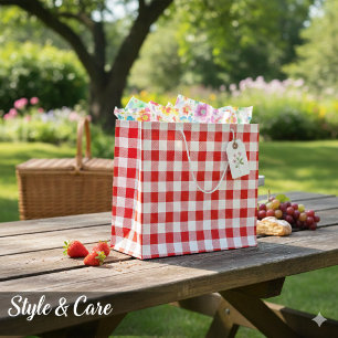Charming Red Gingham Check Pattern Decorative Large Gift Bag