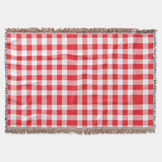 Charming Red Gingham Check Pattern Throw Blanket (Front)