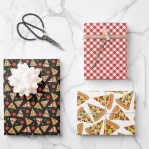 Charming Red Gingham Pizza Patterns Wrapping Paper Sheet