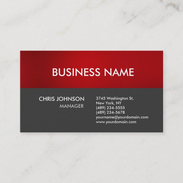Charming Red Grey Plain Modern Business Card (Front)