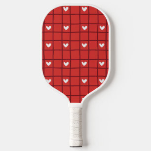 Charming Red Plaid and White Hearts Romantic Style Pickleball Paddle