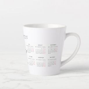 Charming Red Reindeer 2025 Custom Calendar Latte Mug