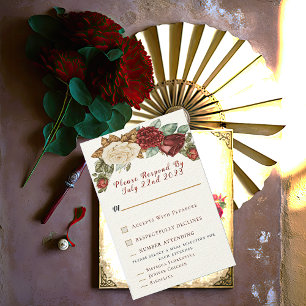Charming Red Rustic Roses Floral RSVP Card